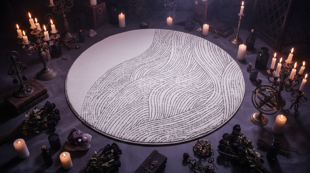 Wiccan Nordic Carpet - Sorceress Sanctuary Black and White geometry / 180 * 180cm (Crystal Velvet)-Black and White geometry / 80 * 80cm (Crystal Velvet)-Black and White geometry / 200 * 200cm (Crystal Velvet)-Extremely dark gray / 100 * 100CM (Crystal Velvet)-Black and White geometry / 60 * 60cm (Crystal Velvet)