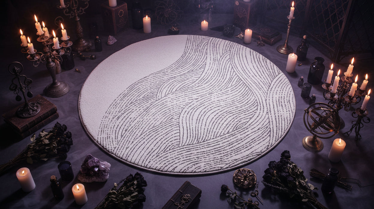 Wiccan Nordic Carpet - Sorceress Sanctuary Black and White geometry / 180 * 180cm (Crystal Velvet)-Black and White geometry / 80 * 80cm (Crystal Velvet)-Black and White geometry / 200 * 200cm (Crystal Velvet)-Extremely dark gray / 100 * 100CM (Crystal Velvet)-Black and White geometry / 60 * 60cm (Crystal Velvet)