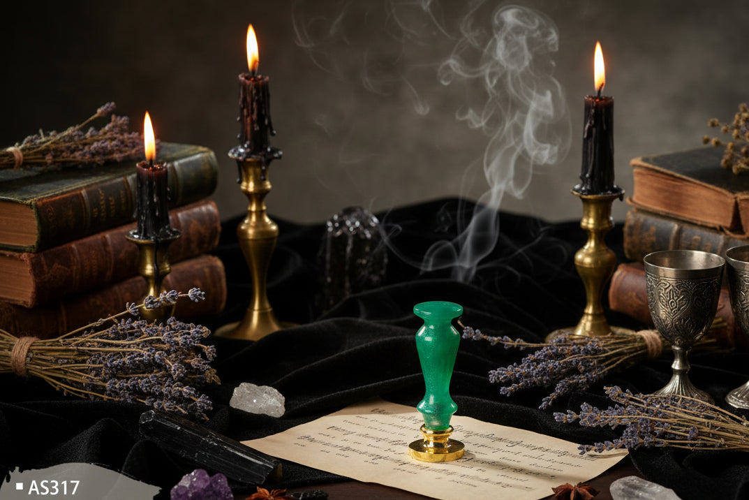 Wax Seal Set - Sorceress Sanctuary AS316 ancient Golden Bell orchid handle (without Seal head)-AS316 ancient silver purple orchid handle (excluding seal head)-AS317 Pearl cloud upper handle white (not including seal head)-AS317 Pearl cloud upper handle Blue (excluding seal head)-AS317 Pearl cloud upper handle dark green (excluding seal head)