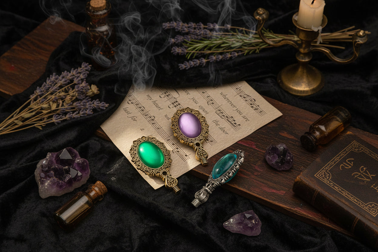 Wax Seal Set - Sorceress Sanctuary AS316 ancient Golden Bell orchid handle (without Seal head)-AS316 ancient silver purple orchid handle (excluding seal head)-AS317 Pearl cloud upper handle white (not including seal head)-AS317 Pearl cloud upper handle Blue (excluding seal head)-AS317 Pearl cloud upper handle dark green (excluding seal head)