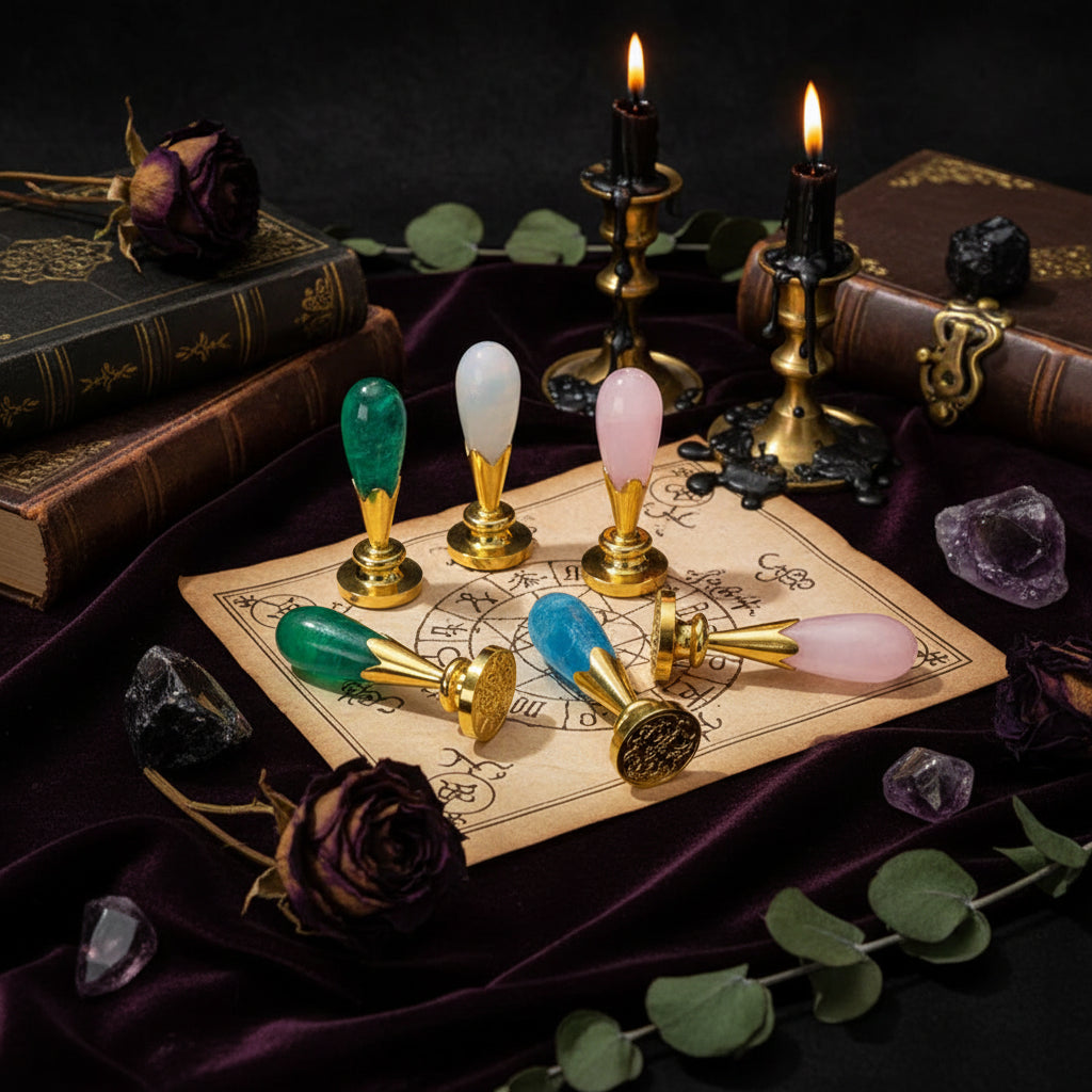 Wax Seal Set - Sorceress Sanctuary AS316 ancient Golden Bell orchid handle (without Seal head)-AS316 ancient silver purple orchid handle (excluding seal head)-AS317 Pearl cloud upper handle white (not including seal head)-AS317 Pearl cloud upper handle Blue (excluding seal head)-AS317 Pearl cloud upper handle dark green (excluding seal head)