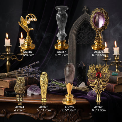 Wax Seal Set - Sorceress Sanctuary AS316 ancient Golden Bell orchid handle (without Seal head)-AS316 ancient silver purple orchid handle (excluding seal head)-AS317 Pearl cloud upper handle white (not including seal head)-AS317 Pearl cloud upper handle Blue (excluding seal head)-AS317 Pearl cloud upper handle dark green (excluding seal head)