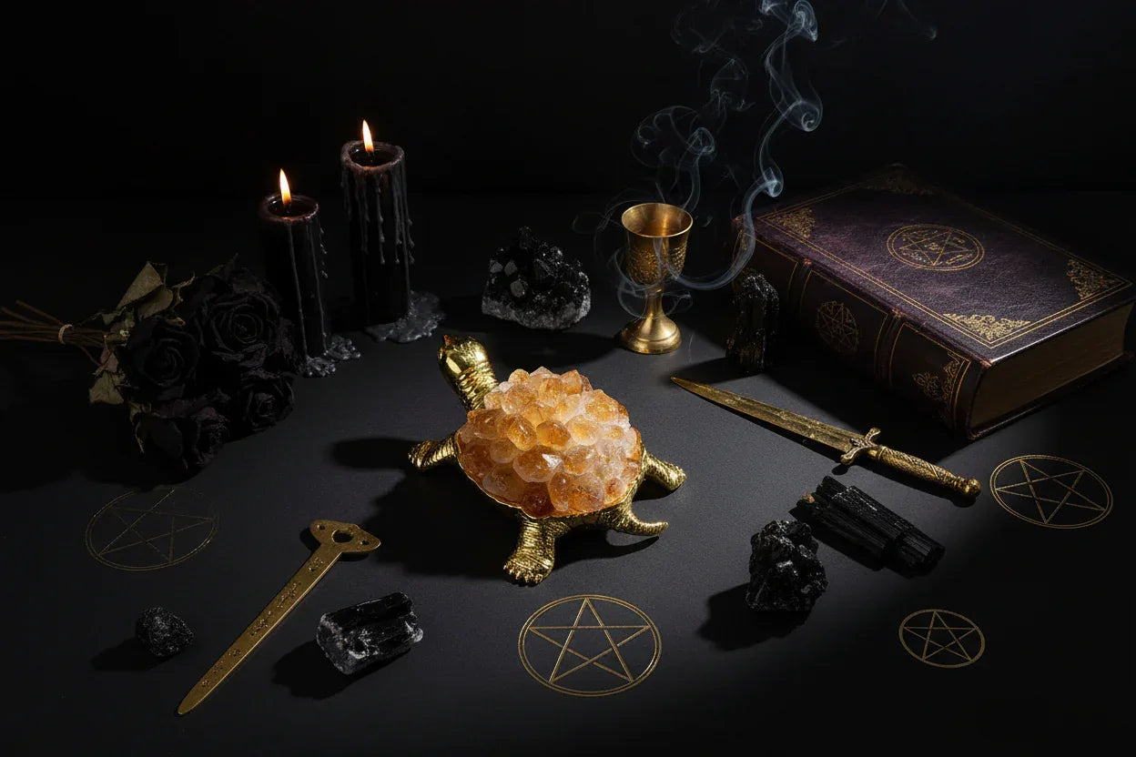 Crystal Turtle Lamp - Sorceress Sanctuary Citrine raw stone (ancient black without light)-White Crystal raw stone (ancient black without light)-Amethyst raw stone (ancient black without light)-Pink Crystal raw stone (ancient black without light)-Strawberry Crystal raw stone (ancient black without light)