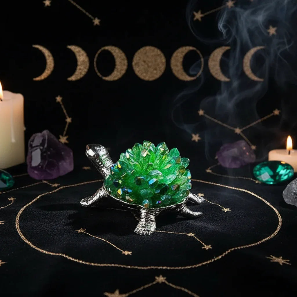 Crystal Turtle Lamp - Sorceress Sanctuary Citrine raw stone (ancient black without light)-White Crystal raw stone (ancient black without light)-Amethyst raw stone (ancient black without light)-Pink Crystal raw stone (ancient black without light)-Strawberry Crystal raw stone (ancient black without light)