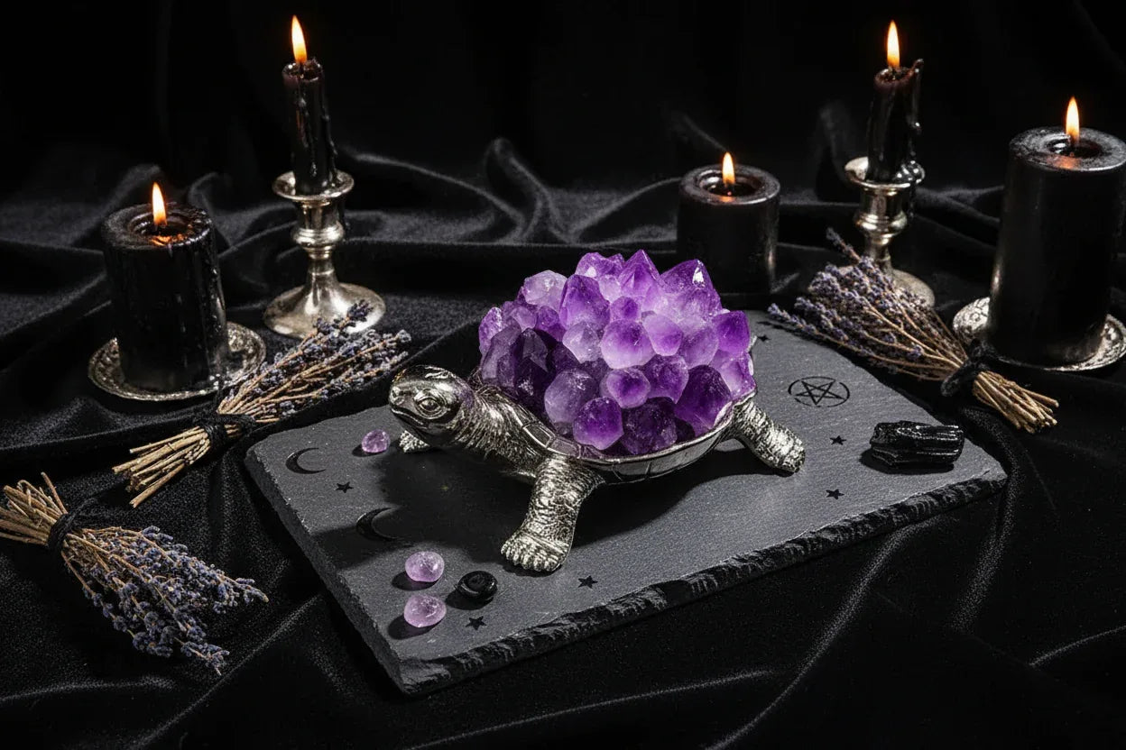 Crystal Turtle Lamp - Sorceress Sanctuary Citrine raw stone (ancient black without light)-White Crystal raw stone (ancient black without light)-Amethyst raw stone (ancient black without light)-Pink Crystal raw stone (ancient black without light)-Strawberry Crystal raw stone (ancient black without light)