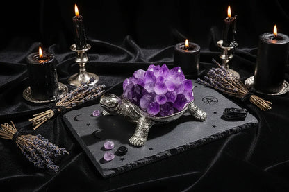 Crystal Turtle Lamp - Sorceress Sanctuary Citrine raw stone (ancient black without light)-White Crystal raw stone (ancient black without light)-Amethyst raw stone (ancient black without light)-Pink Crystal raw stone (ancient black without light)-Strawberry Crystal raw stone (ancient black without light)