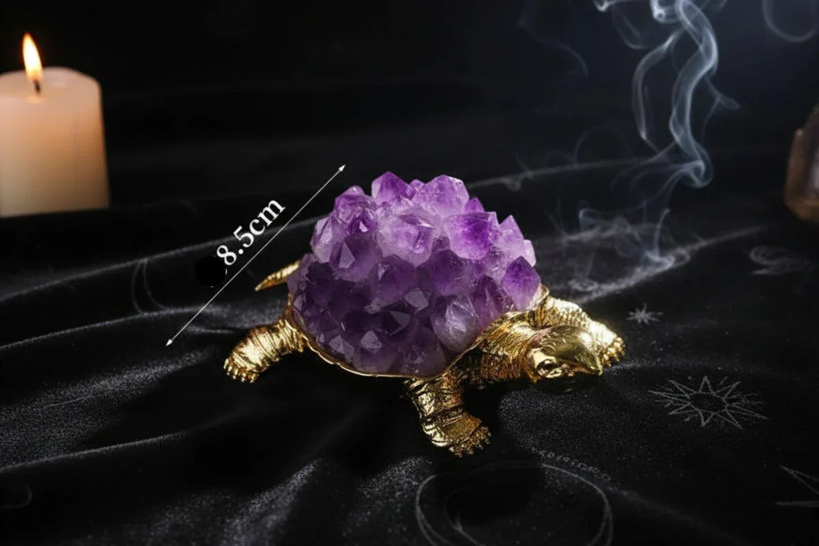 Crystal Turtle Lamp - Sorceress Sanctuary Citrine raw stone (ancient black without light)-White Crystal raw stone (ancient black without light)-Amethyst raw stone (ancient black without light)-Pink Crystal raw stone (ancient black without light)-Strawberry Crystal raw stone (ancient black without light)