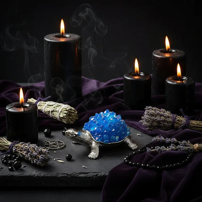 Crystal Turtle Lamp - Sorceress Sanctuary Citrine raw stone (ancient black without light)-White Crystal raw stone (ancient black without light)-Amethyst raw stone (ancient black without light)-Pink Crystal raw stone (ancient black without light)-Strawberry Crystal raw stone (ancient black without light)