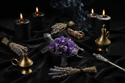 Crystal Turtle Lamp - Sorceress Sanctuary Citrine raw stone (ancient black without light)-White Crystal raw stone (ancient black without light)-Amethyst raw stone (ancient black without light)-Pink Crystal raw stone (ancient black without light)-Strawberry Crystal raw stone (ancient black without light)