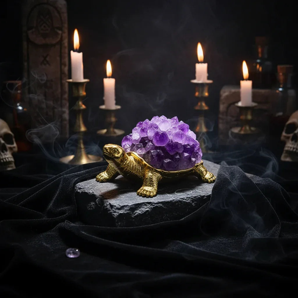Crystal Turtle Lamp - Sorceress Sanctuary Citrine raw stone (ancient black without light)-White Crystal raw stone (ancient black without light)-Amethyst raw stone (ancient black without light)-Pink Crystal raw stone (ancient black without light)-Strawberry Crystal raw stone (ancient black without light)