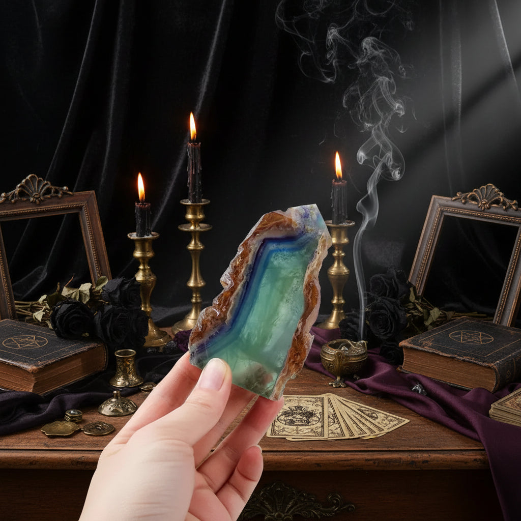 Fluorite Tower - Sorceress Sanctuary Green fluorite with leather Tower column (shipped at random) / 100-200g-Green fluorite with leather Tower column (shipped at random) / 200-300g-Green fluorite with leather Tower column (shipped at random) / 300-400g