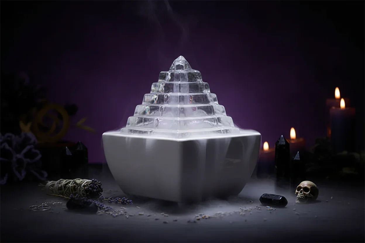 Crystal Water Fountain - Sorceress Sanctuary Pyramid -colored lights-USB plug-Pyramid -colored lights-household electrical plugs-3 Tiered -- warm white lamp-household electrical plug-3 Tiered  -- warm white light-USB plug-Tea Pour Square -colored lights-USB plug