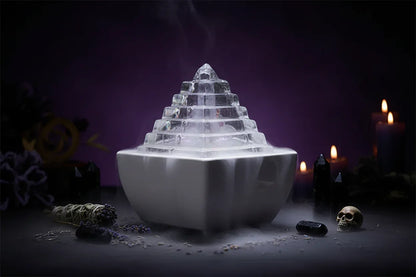 Crystal Water Fountain - Sorceress Sanctuary Pyramid -colored lights-USB plug-Pyramid -colored lights-household electrical plugs-3 Tiered -- warm white lamp-household electrical plug-3 Tiered  -- warm white light-USB plug-Tea Pour Square -colored lights-USB plug