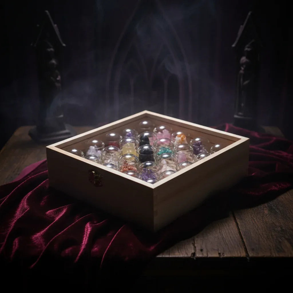 Stone Cosmos Kit - Sorceress Sanctuary 12 kinds of gypsum raw stone mineral label wooden box-25 kinds of mining label boxes (wooden box)-25 types of mining logo boxes (wooden box skylight type)-25 kinds of gypsum raw stone mine label wooden box skylight