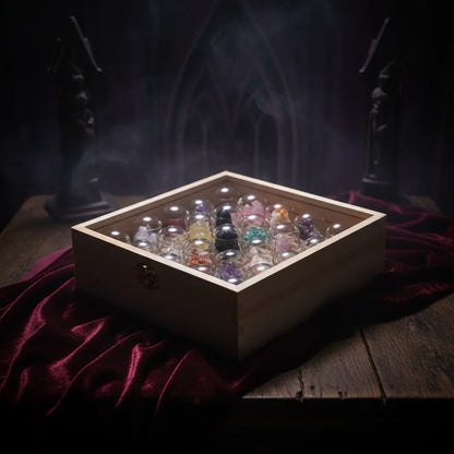 Stone Cosmos Kit - Sorceress Sanctuary 12 kinds of gypsum raw stone mineral label wooden box-25 kinds of mining label boxes (wooden box)-25 types of mining logo boxes (wooden box skylight type)-25 kinds of gypsum raw stone mine label wooden box skylight
