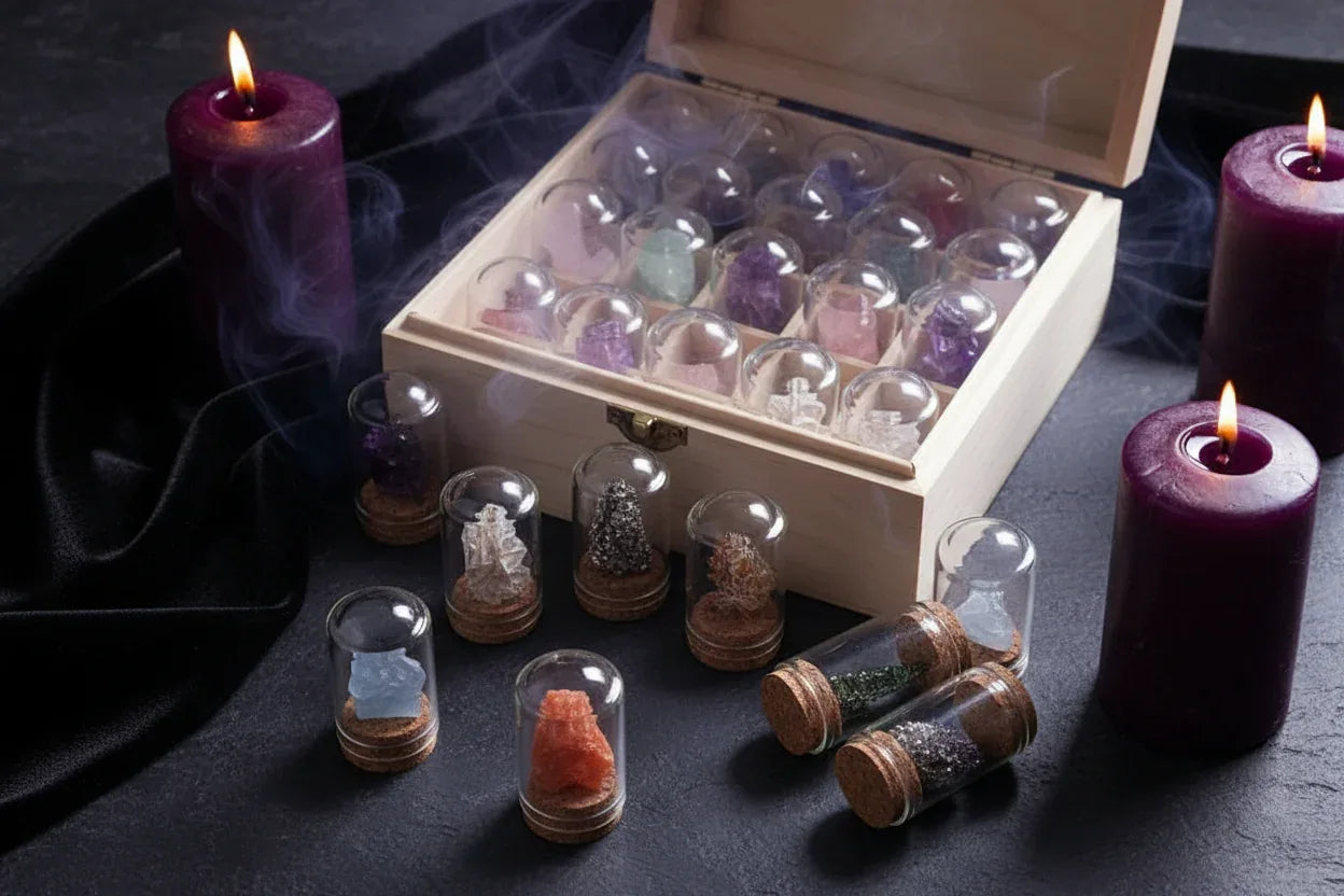 Stone Cosmos Kit - Sorceress Sanctuary 12 kinds of gypsum raw stone mineral label wooden box-25 kinds of mining label boxes (wooden box)-25 types of mining logo boxes (wooden box skylight type)-25 kinds of gypsum raw stone mine label wooden box skylight